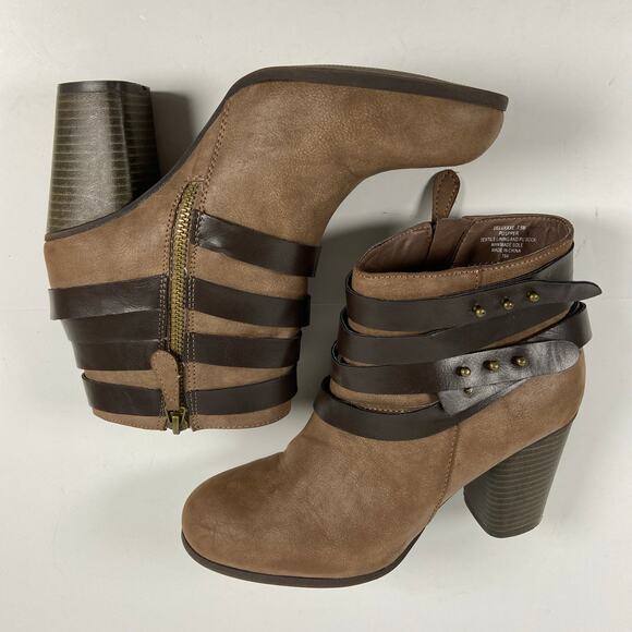 Madden Gil Boots Deluxxe Brown Strappy Ankle Booties Size 7.5 - Picture 4 of 9